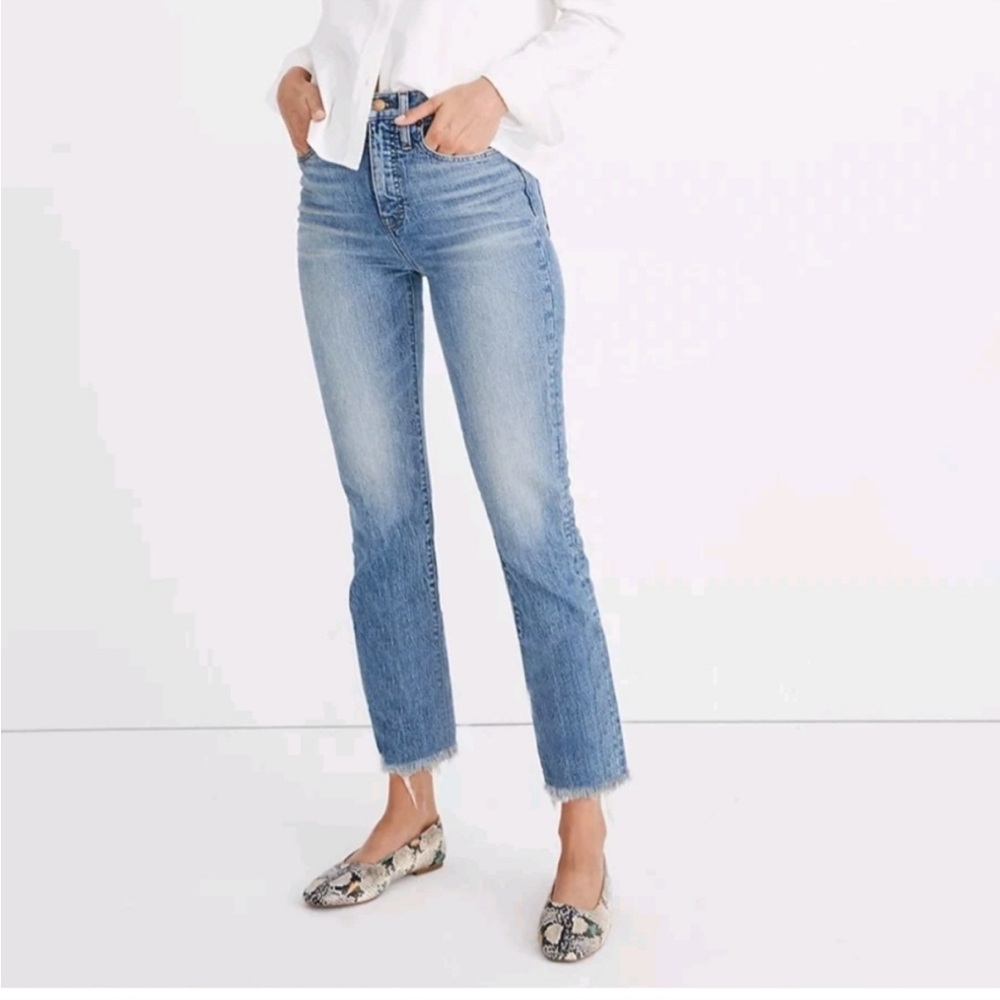 Madewell The Perfect Vintage Jean Light Blue Wash Raw Hem Straight-Leg Jean 25 P